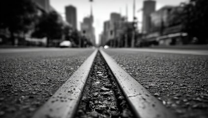 Black and white city street perspective