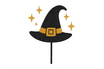 Glittering witch hat with magic stars on a stick