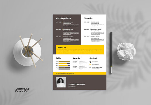 Resume CV with Yellow Accents
