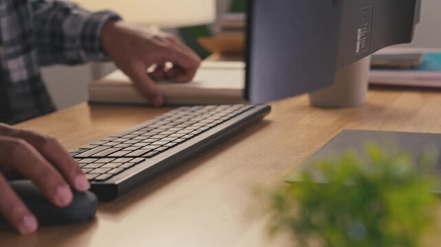 Timelapse, Multitasking businessman working on laptop at home.