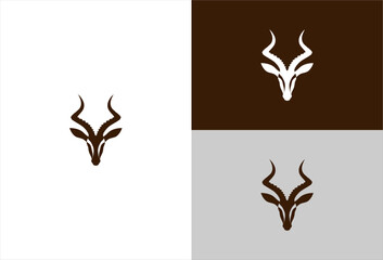 Antelope head silhouettes on white, brown, and gray backgrounds
