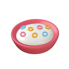 3D Bowl cereal milk colorful rings playful breakfast snack cheerful