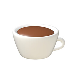 3D White ceramic cup filled with hot coffee creating cozy morning mood, simple clean composition...