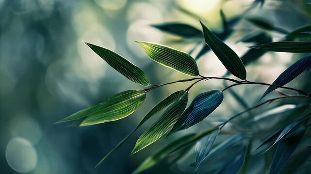 A captivating image features delicate green leaves with subtle veins, emanating serenity and tranquility