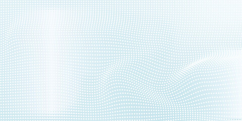 Naklejka premium Dot white blue wave pattern screen gradient bright texture background. Abstract technology big data digital background. 3d rendering.