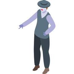 Isometric Illustration of a Person Wearing a Hat and Vest Pointing to the Side Against a Transparent Background