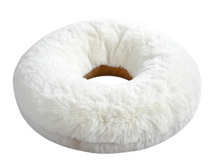  White Furry Donut Cushion Soft Plush Decor transparent background.