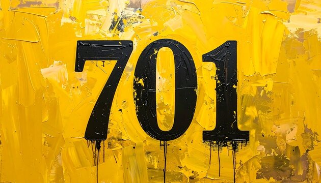 Bold Black Number 701 Painted on a Textured Yellow Background.