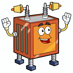 Cute Cartoon Electric Transformer Character, vector illustration.  Generative AI.