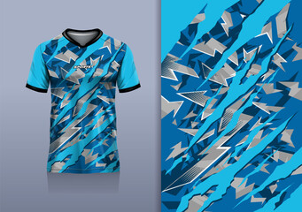 T-shirt mockup with abstract grunge sport jersey design for football, soccer, racing, esports, running, in blue gray color  © Nimpuna O