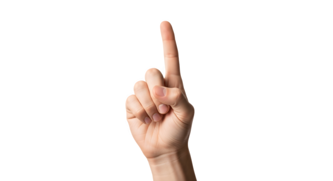 Human hand pointing upwards indicating a single unit or number one.