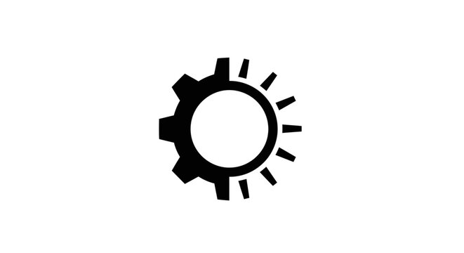 Black gear and sun hybrid icon for technology and energy.