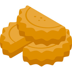 Stack of Three Golden Brown Biscuits with Serrated Edges on a Transparent Background Minimalist Food Illustration