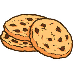 Stack Of Three Round Chocolate Chip Cookies Isolated On White Background With Realistic Texture And Warm Lighting