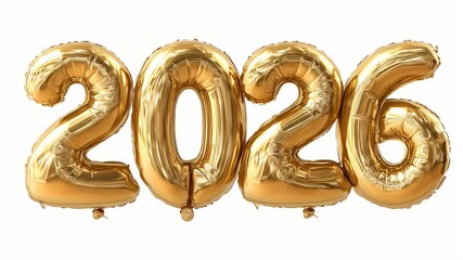Golden 2026 balloon numerals on a white background, perfect for New Year celebrations - Powered by Adobe