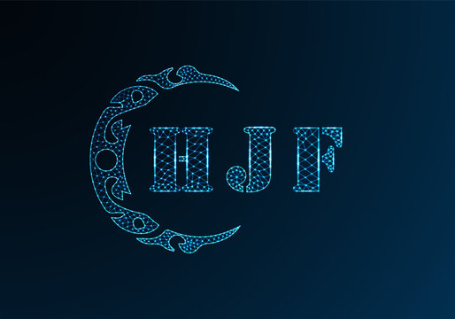 Low poly letter logo HJF design. HJF letter logo low poly vector design on blue color gradient background. HJF logo low poly design