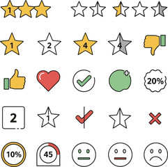 Create a kinds of deferent Review rating simple vector icon illustration material vector art with white background.