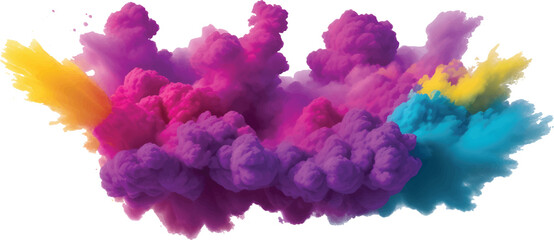 Colorful watercolor hand prints explode with vibrant texture against a cloudy blue sky