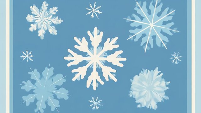 A serene blue backdrop features stylized snowflakes, creating a wintry scene with contrasting shades