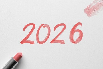 Numbers 2026 written by color lipstick. Make-up concept. AI generated