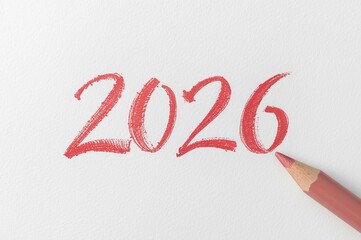 Numbers 2026 written by color lipstick. Make-up concept. AI generated