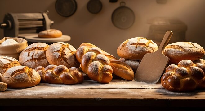 Artisan breads and pastries displayed warmly ready for enjoyment and baking inspiration