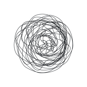 Abstract vector illustration of chaotic tangled lines. Symbol of confusion, disorder, and mental overload. Hand-drawn doodle element representing chaos and complexity.