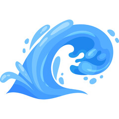 Stylized Blue Water Wave With Splash Droplets In Motion Dynamic Ocean Swell Representing Natural Force And Fluidity On Transparent Background