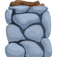 Stone Altar Icon with Wood Pile Top and Dark Grout Details in Pixel Art Style Isolated on Transparent Background