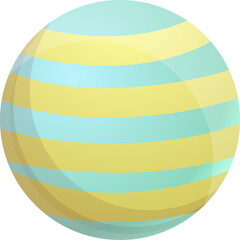 Striped Sphere With Yellow And Cyan Colors Transparent Background Spherical Shape Abstract Geometric Design