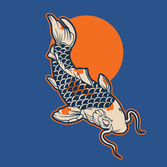 vector illustration of japanese fish painting, it can be use for shirt design or poster	
