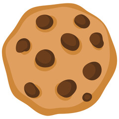 Bitten chocolate chip cookie. Crunch homemade brown biscuit broken with crumbs. Cartoon baked round choco cookie vector. Illustration choco crumb piece bakery on white background.