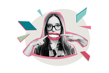 Composite trend 3D sketch image photo collage of monochrome portraite young woman sad face bad mood...