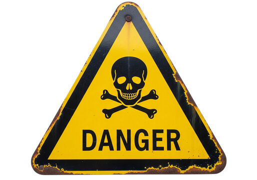 Yellow triangle danger sign skull and crossbones warning symbol with text danger cautionary alert icon
