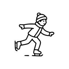 Obraz premium Black and white vector of child skating on ice with winter clothes in minimal clean line art style