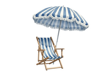 Striped deck chair and umbrella ready for relaxing summer day vacation beach seaside