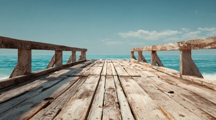 Fototapeta premium Scenic Wooden Pier Overlooking Calm Blue Ocean Water and Sky