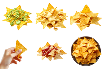A set of delicious tortilla chips isolated on a transparent background PNG