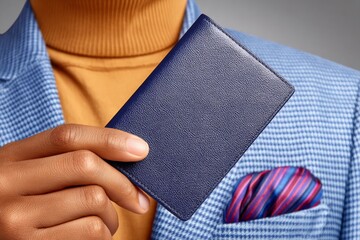 A client receiving travel documents from well-dressed consultant