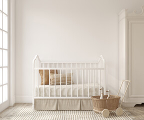 Nursery interior in scandinavian style. 3d render.