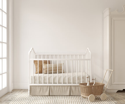 Nursery interior in scandinavian style. 3d render.