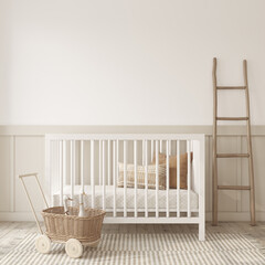 Nursery interior in scandinavian style. 3d render.