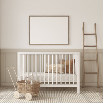 Nursery interior in scandinavian style. 3d render.