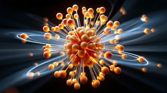 Atom Model: A captivating depiction of an atom, its nucleus radiating with energy as electrons trace elegant paths around it. This image encapsulates the fundamental building block of all matter.