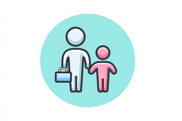 Fototapeta premium Abstract icon of parent and child with travel sign and soft tones