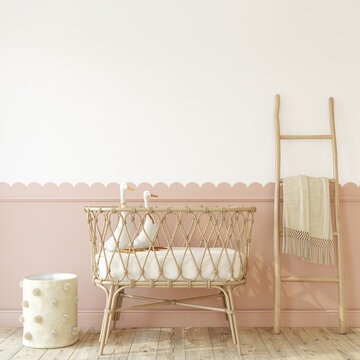 Nursery interior in boho style. 3d render.