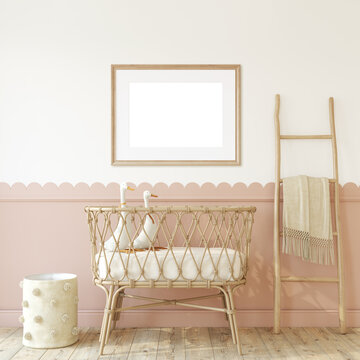 Nursery interior in boho style. 3d render.