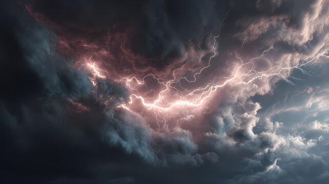 A dramatic display of lightning strikes amidst a storm
