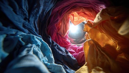 Fototapeta premium Colorful fabrics swirling in a machine