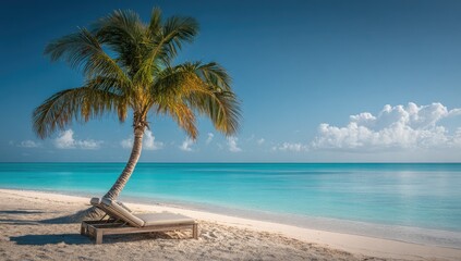 Obraz premium Tropical beach scene with palm tree